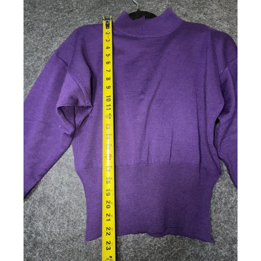 Vintage Casual Corner Purple Mock Neck Sweater with Padded Shoulders - SZ Small